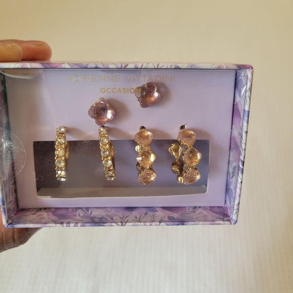 Adrienne Vittadini Gold and Purple Earring Trio - Picture 4 of 5